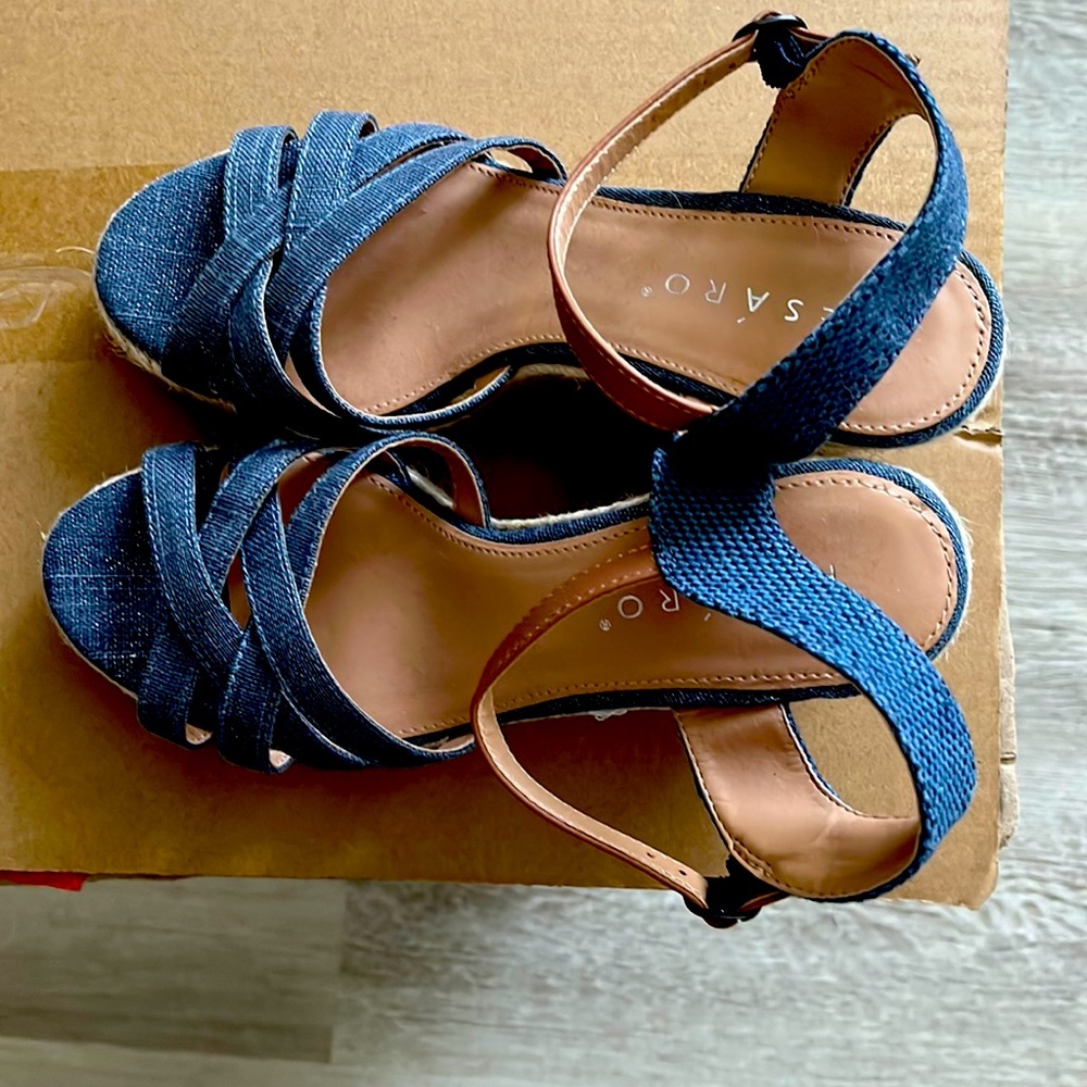 Brand new wedge shoes, Denim material